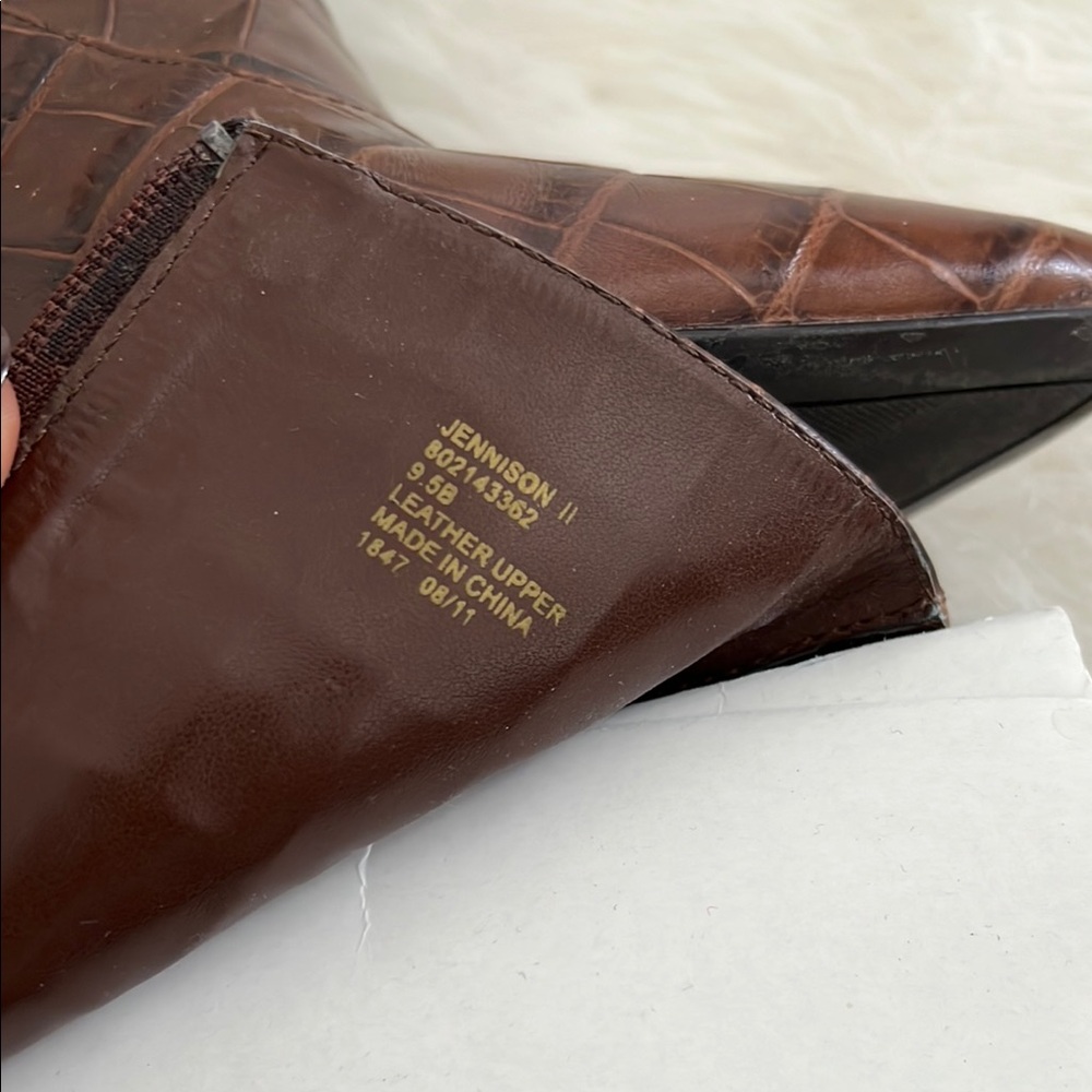 Lauren Ralph Lauren Elegant Brown Crocodile-Embossed Knee-High Boots - Picture 8 of 11